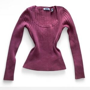 90’s Preppy Q&A Women's Pink Ribbed Fitted Long sleeve Top